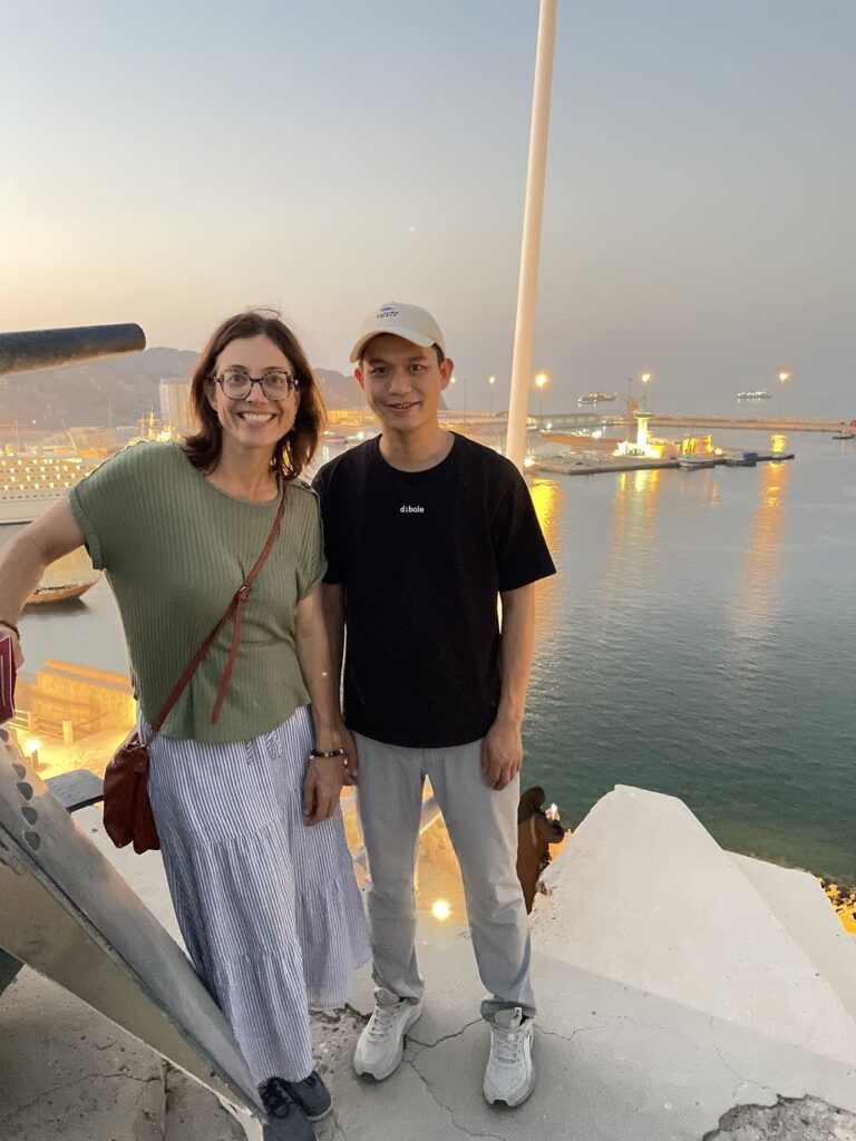 Me and Rocky take a picture from the Muttrah Fort overlooking the sea