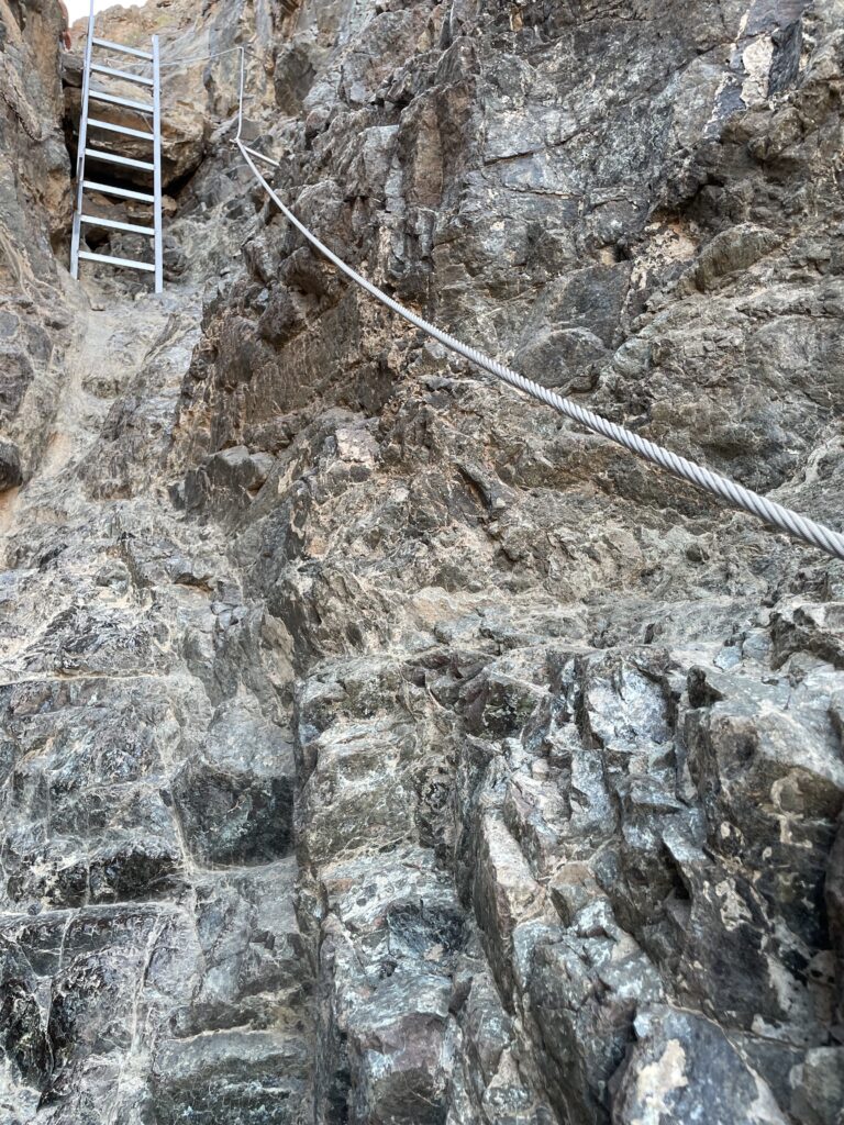  A small ladder and rope are needed to climb the rocks