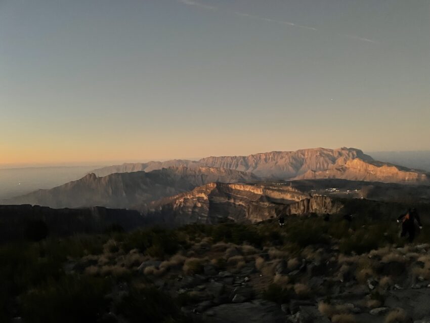 Hints of pink along the mountain peaks